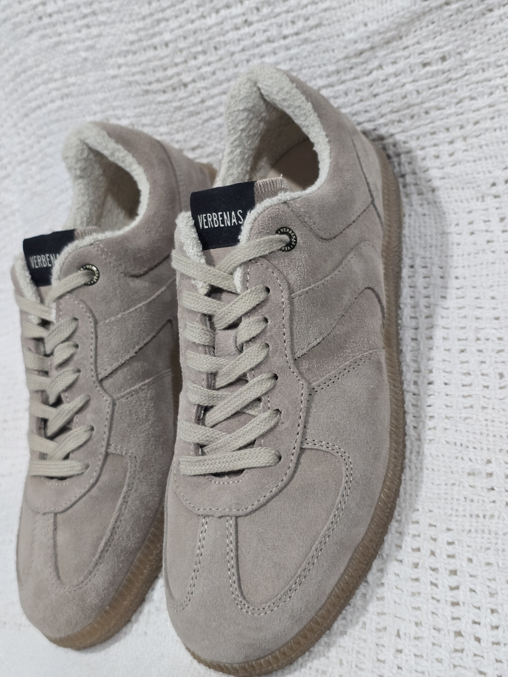 VERBENAS Women's Suede Lace-Up Sneakers in Light Taupe Made In Spain/ EU Size 38